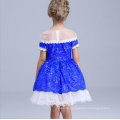 kids clothes dark blue lace party see-through dress white and blue fluffy dresses lace trim western gowns wholesale